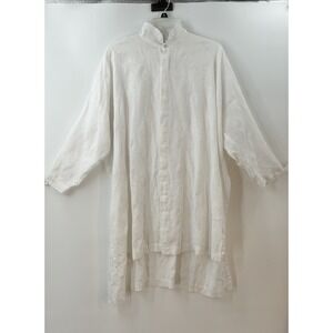 Eskandar White Embroidered Linen Blend Tunic Shirt Oversized High Low Size 0